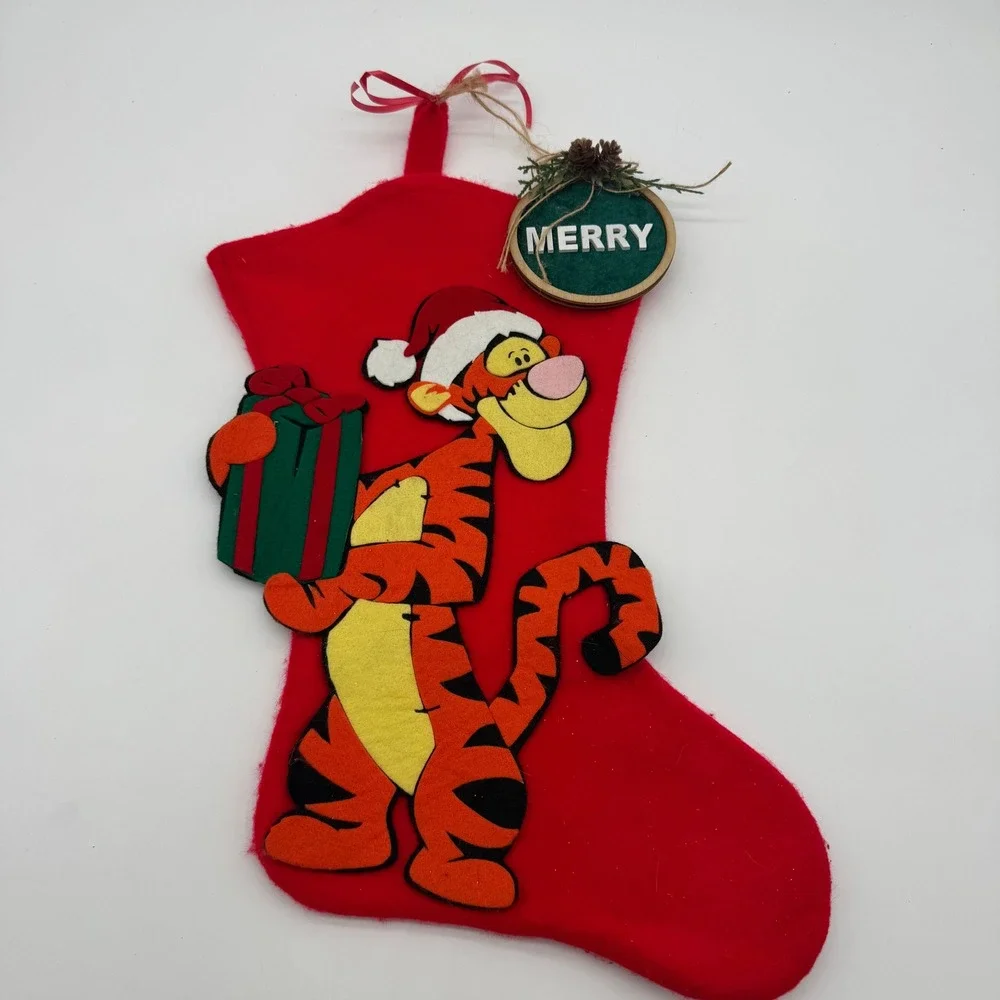 Disney Winnie the Pooh Tigger Red Felt Christmas Stocking Holiday Decor Applique